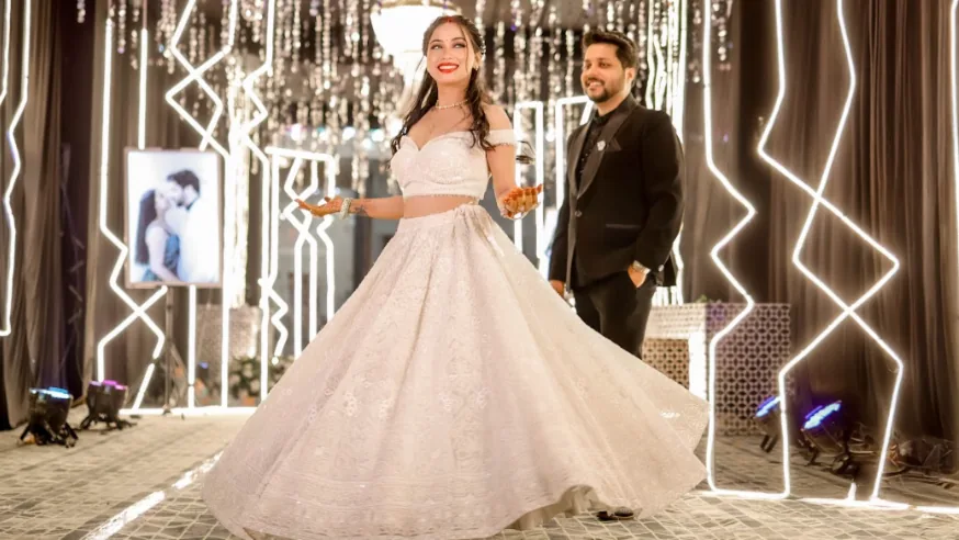 Wedding photographer price in Noida - reception couple portrait by Video Craft Photography
