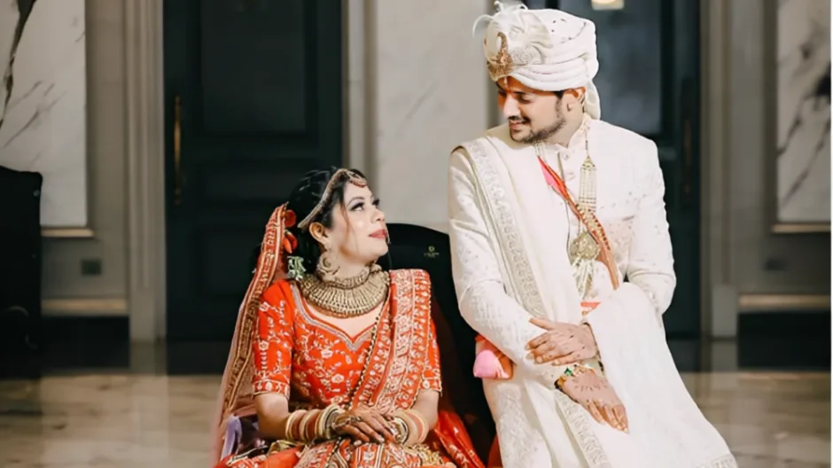 Noida wedding photography - bride and groom portrait in a banquet